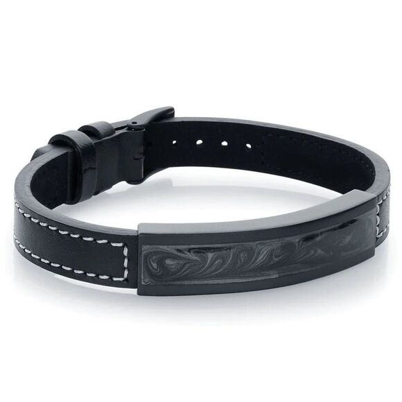 Italgem Stainless Steel Galaxy Plate Leather Bracelet Unisex - Picture 1 of 10
